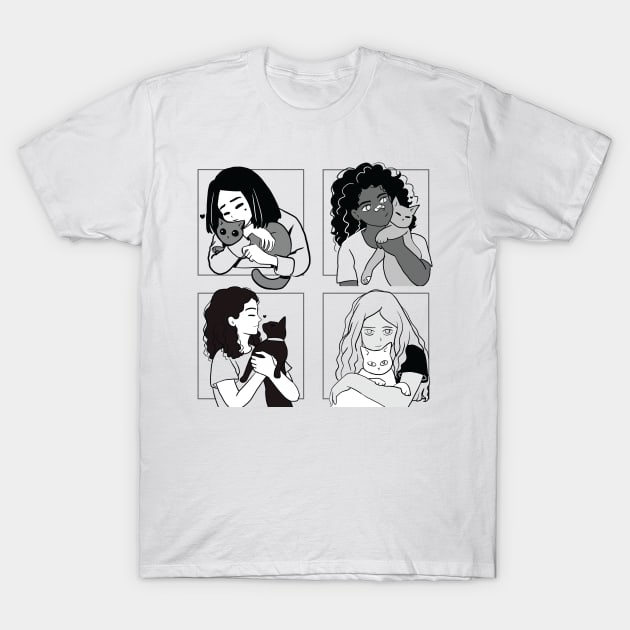 Cute girls and cats T-Shirt by Mayarart